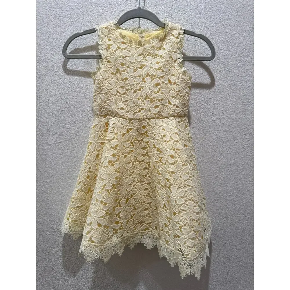 Rare Editions - Yellow Crochet A-Line Skater Dress - Girls Size 6